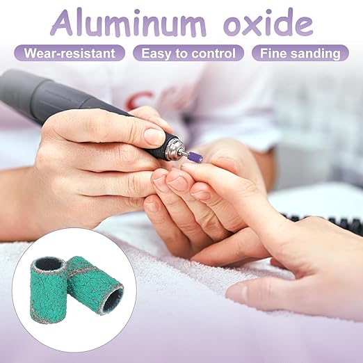 HARFINGTON 76pcs Small Sanding Bands 80/120/180 Grit for Nail Drill Bits Mini Sanding Band with 2.35mm Mandrel for Nails Gel Manicures Green