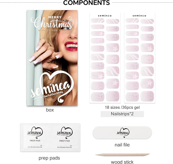 Semi Cured Gel Nail Strips-Festive Gel Nail Strips Christmas(Pearl Pink Gradient)