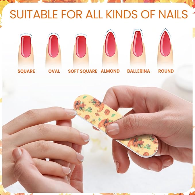 Lasnten 200 Pcs Thanksgiving Mini Nail Files Thanksgiving Gifts for Women Autumn Pumpkin Double Sided Emery Board Nail File Bulk Fall Harvest Pumpkin Manicure Tools for Party Favor Goodie Bag Filling