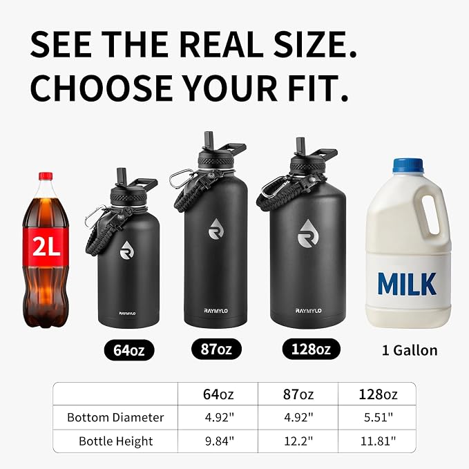 RAYMYLO One Gallon Water Bottle Insulated 128 oz, Stainless Steel | Triple - Image 6