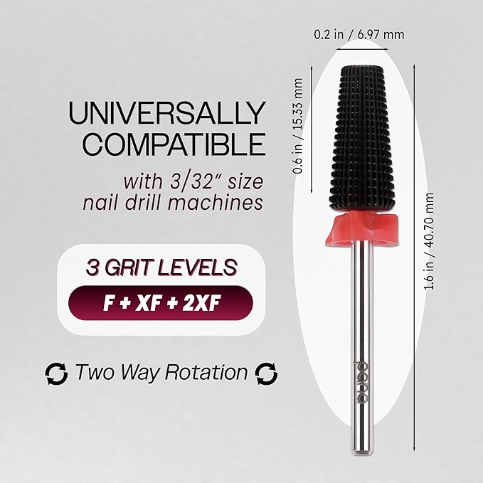 PANA Nail Carbide 5 in 1 Bit - Two Way Rotate use for Both Left and Right Handed - Fast remove Acrylic or Hard Gel - 3/32" Shank - Manicure, Nail Art, Drill Machine (Fine - F, Black)