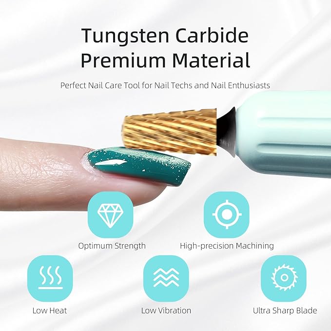 Safety Carbide Tapered Nail Drill Bits,Titanium Coating Round Top 3/32 Manicure Bit, Two-way Rotate for Both Hand, Nails Accessories Thick Gel Remover Tool (XC, titanium)