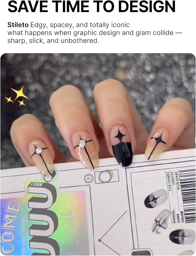 UUUUU. Semi Cured Gel Nail Strips (Spring Collection) - 100% Real Gel, Long-Lasting & Easy to Apply & Remove, works any UV/LED Lamps - Spring 2025, Nail inspo,Nail Art Stickers (UGN123 Stileto)