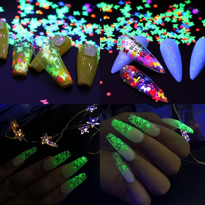 12 Colors 3D Butterfly Nail Sequins Luminous Butterflies Nail Art Design Holographic Butterflies Shape Flakes for Nail Decorations Sparkle Colorful Confetti Glitters Sheets Nails Art Accessories