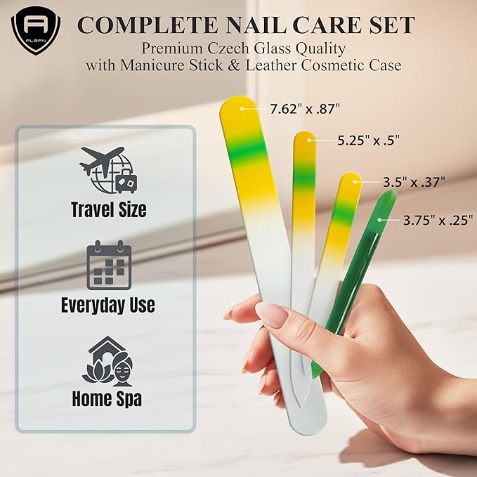 Alban Czech Glass Nail File Parent (Yellow & Green & Green Manicure, 5, Count, 180/240 Grit)