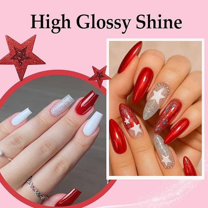 AZUREBEAUTY Dip Powder Nail Starter Kit Berry Red Milky White Silver Glitter, 4 Colors Dipping Powder Set, French Nail Art Base Top Coat Activator Essential Liquid Manicure No Lamp Needed Salon