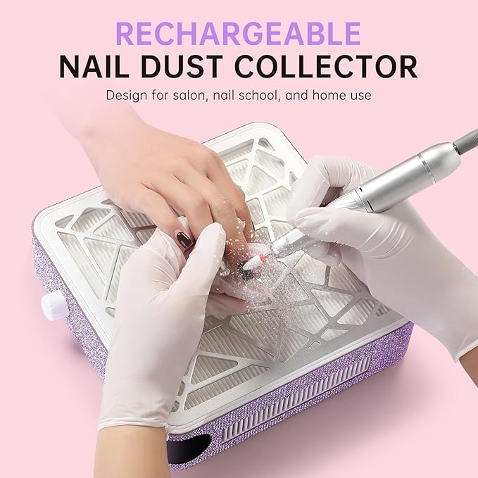 Nail Dust Collector, Cordless Dust Collector Nail Tech, Powerful Vacuum Fan Vent Dust Collector Extractor Dust Suction Machine for Acrylic Nails Polishing, Nail Salon, Light Purple