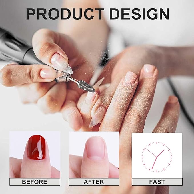 5 Pack 3/32" 5 in 1 Professional Carbide Nail Drill Bits Sets with Cleaning Brush, Tungsten Safety Drill Bits for Manicurist Nail Salon Manicure Pedicure Gel Polishing (Round Head, 5 Color)