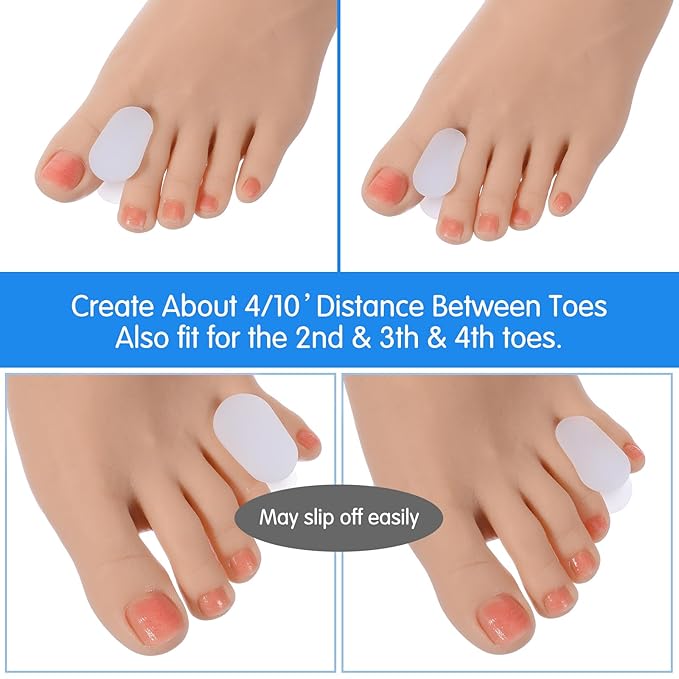12 Pack Soft Gel Toe Separators for Women and Men, White Silicone Toe Spacers, Two Size Separators Toes Straighteners for Crooked Toes, Overlapping, Bunions, Calluses