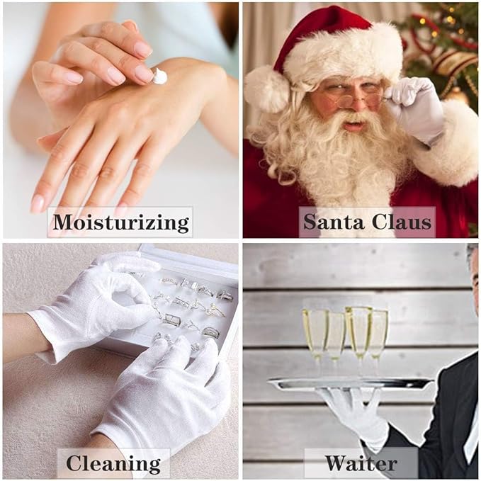 100% Cotton Women's Gloves - 10 Pairs, White, Dry Hands Eczema - Serving - Archival Coin Jewelry Inspection