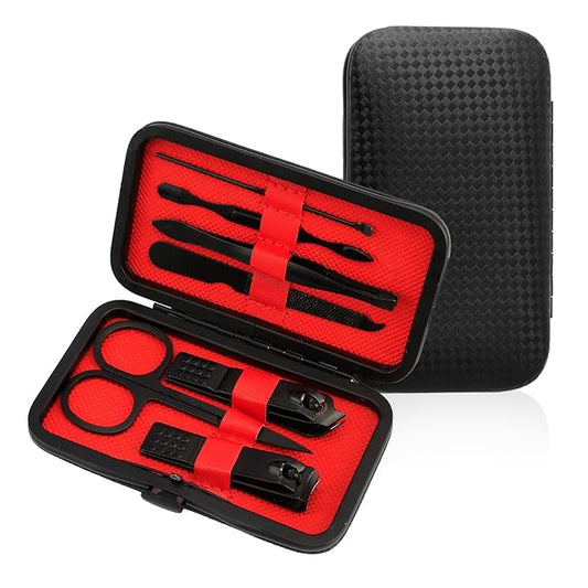 Manicure Kit Christmas Stocking Stuffers for Men, Manicure Set, Nail Clippers Kit, 7 Pcs Manicure Pedicure Kit, Black Nail Care Kit Christmas Gifts for Men Teens Boys Dad Boyfriend Father Women Mom