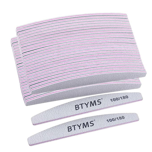 BTYMS 50 Pcs 100/180 Grit Nail Files - Double Sided Emery Boards for Acrylic, Gel & Natural Nails