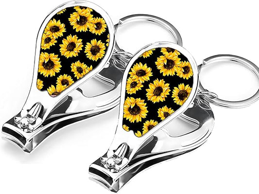 Nail Clipper Set with Keychain 2 Pack Toenail Clippers with Jar Opener Multifunction Nail Cutter for Men-Dorm Room Essentials,Kitchen Gadgets,Golf Accessories,Travel Essentials(Sunflower)
