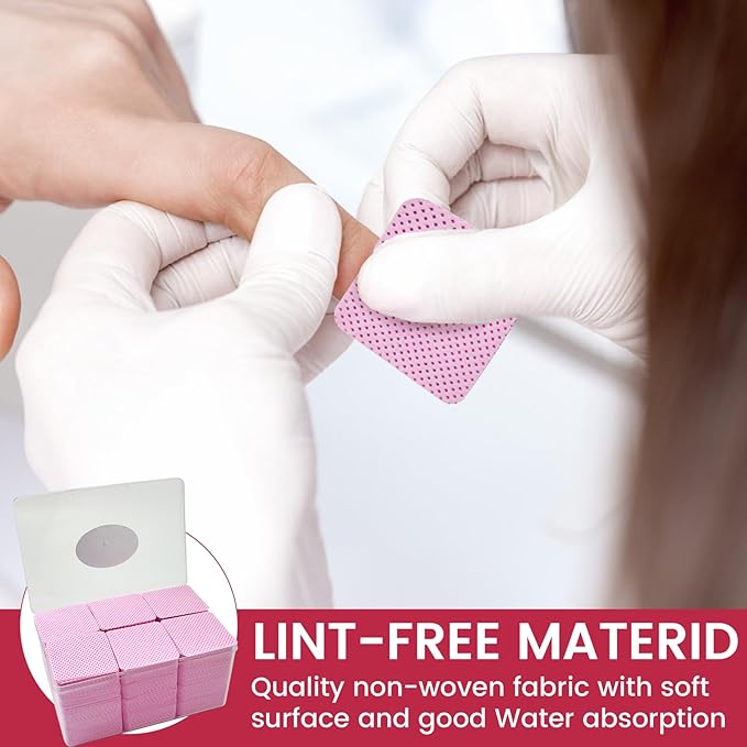 Lint Free Nail Wipes in storage case, Non-Woven Soft Nail Polish cleaner Wipes, Super Absorbent Pad for Fingernail Polish Remover - Eyelash Extension - Finger Art Supplies (1080 Pink)