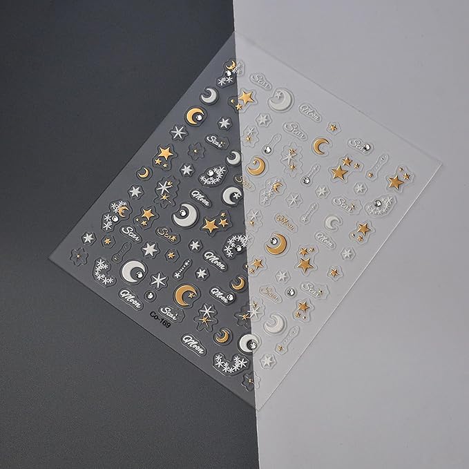Star Crystal Diamond Nail Stickers, Rhinestones Gold Stars and Moons Nail Design,Cute Star Adhesive Stickers Art Supplies Craft French Manicure Decorations and Decal for Women