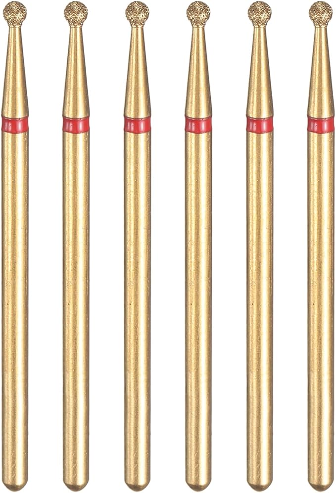 HARFINGTON 6pcs 200-230 Grits Diamond Grinding Bit 2mm Ball Head 2.35mm Shank 2mm Length Titanium Plated Stone Sanding Drill Bits Rotary Tool for Nails Grinding Polishing