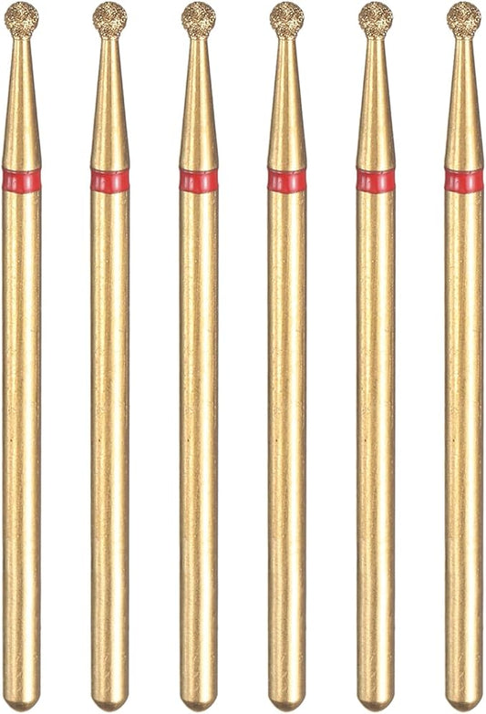 HARFINGTON 6pcs 200-230 Grits Diamond Grinding Bit 2mm Ball Head 2.35mm Shank 2mm Length Titanium Plated Stone Sanding Drill Bits Rotary Tool for Nails Grinding Polishing