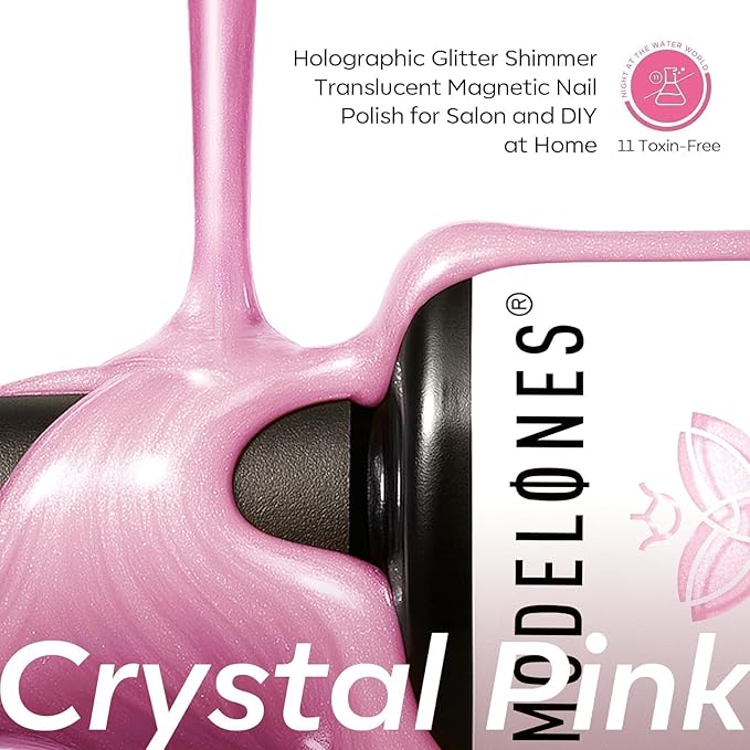 modelones Pink Cat Eye Gel Polish, 15 ML Glitter Holographic Jelly Glass Cat Eye Summer Light Rose Funny Bunny Color Shimmer Reflective Translucent U v Gel Magnetic Nail Polish Top Coat for Women Girl