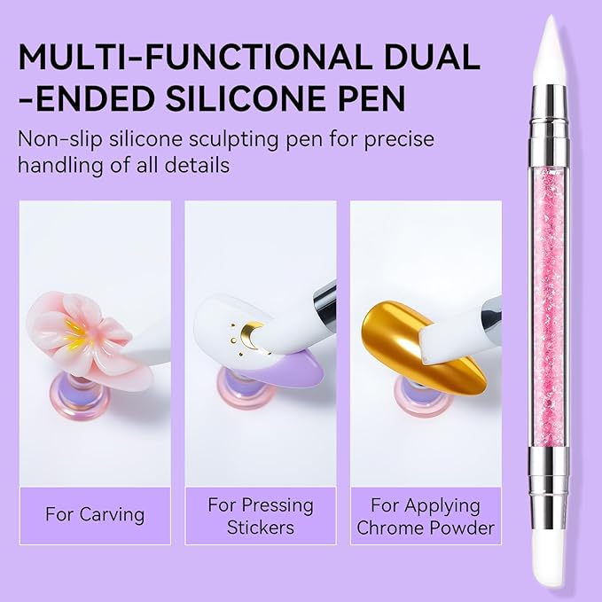 Makartt 3D Gel Nail Art: 4 in 1 White Solid Gel Builder Diy Kit for 15ML Nail Extension Gels, 4pcs Silicone Molds, 1 sculpture Brush, Nails Art Glue for Acrylic Nails Carving Manicure for Home Salon