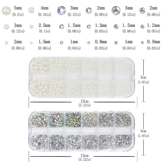 Nail Art Pearls Rhinestones with Glue Gel White Flatback Pearls Luxurious Nail Charms Supplies Accessories Colorful Nails Rhinestones Gems Jewelry for Women Nails Design