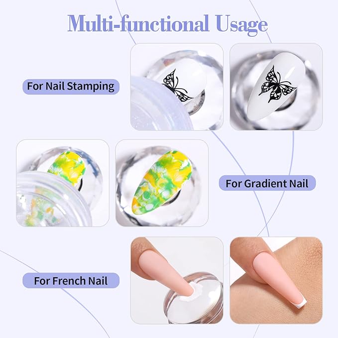BORN PRETTY French Tip Nail Stamp,4Pcs Nail Art Stamper Kit with Scrapers,Clear Silicone Stamping Long & Short Jelly Stamper Nail Printing Tool for French Manicure Home DIY Salon