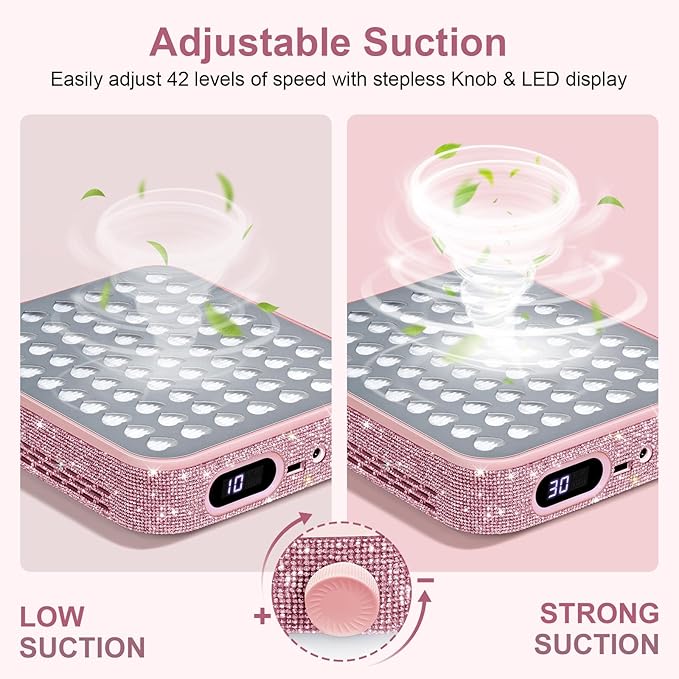 Nail Dust Collector with 2 Reusable Filters,Nail Vacuum Dust Collector Quiet for Nail Tech Art, Powerful Nail Fan and Duster Collector,Nail Vacuum Cleaner for Salon and Home(Pink Diamond)