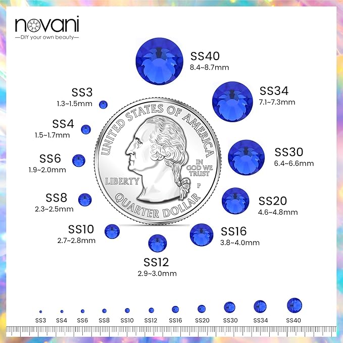 Novani Royal Blue Rhinestones 1440pcs SS10 Glass Rhinestones Crystal Flatback Gemstones for Crafts Nails Makeup Bags and Shoes Decoration（SS10, Sapphire）