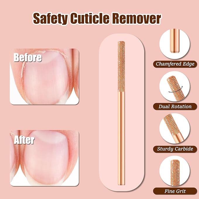 Nail Drill Bit 3/32'', Safety Carbide Cuticle Remover Drill Bit, 5X Coarse Grit to Extra Fine Grit, Electric Drill Bit for Nature Nail Bed File Cuticle Dead Skin Cleaning Nail Prepare (Rose Gold, 5XF)