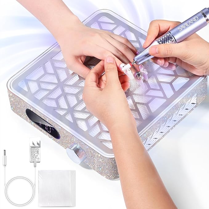 SAVILAND Advanced 4000RPM Nail Dust Collector: Rhinestones Shining Powerful Suction Dust Collector Nail Tech Adjustable Speeds Less Than 25db Nail Duster Vacuum For Acrylic Nails Tool Polish Salon Set