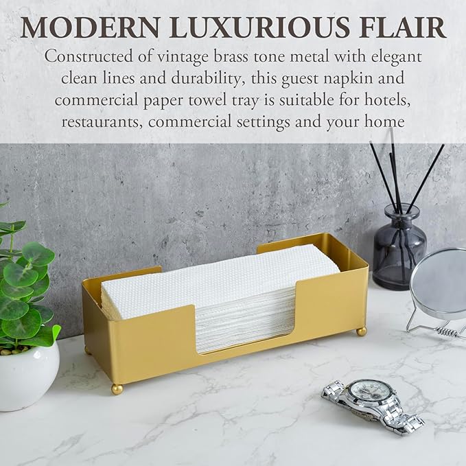 MyGift Brass Tone Metal Hand Towel Holder Countertop Dispenser Set of 2 | Fits - Image 2