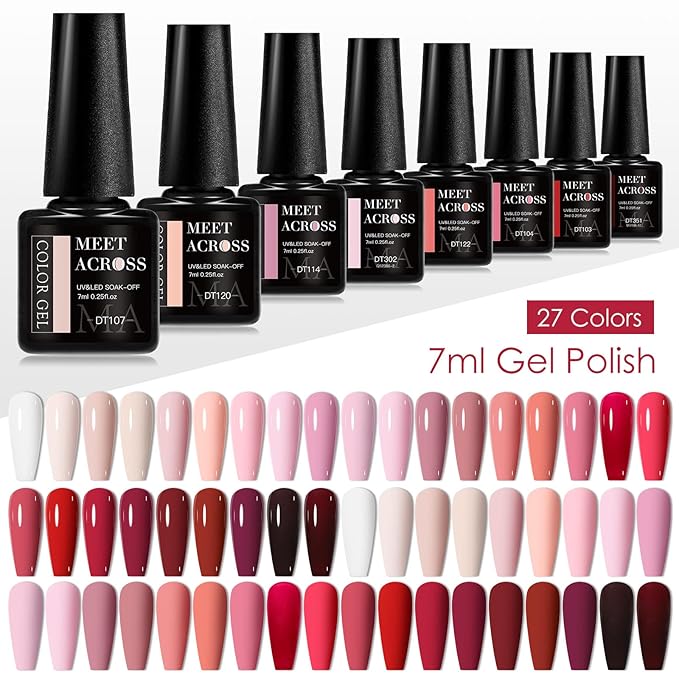 MEET ACROSS Gel Nail Polish Set,Gel Nail Kit Art Design Soak Off UV LED,Nail Art Design Gifts for Women (Set-7, 30PCS)