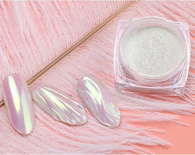 Holographic Nail Powder - White Pearl Chrome Dust, Fairy Dust Glitter, Pearl Pigment