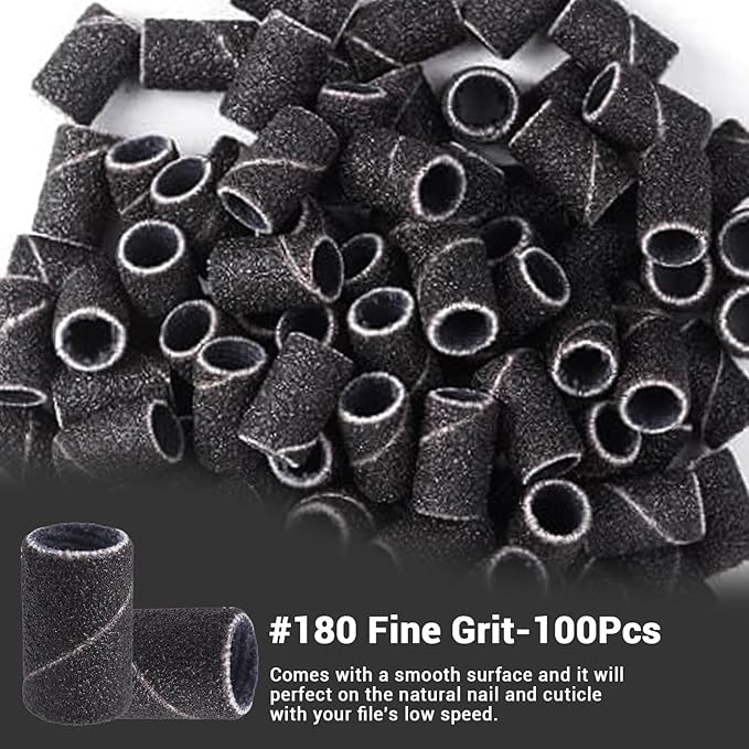 MelodySusie 100 Pcs Nail Drill Bits Sanding Bands for Nail Drill 80 Coarse Grit Nail File Sanding Bands for Acrylic Nails Gel Manicures and Pedicure, Black