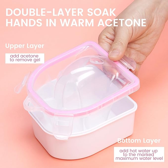 Wifniee Nail Soaking Bowl: 2PCS Soak Off Gel Nail Polish Dip Powder Remover Bowl for Hand Finger- Acetone Proof Manicure Bowl for Salon Home (S1-Pink)