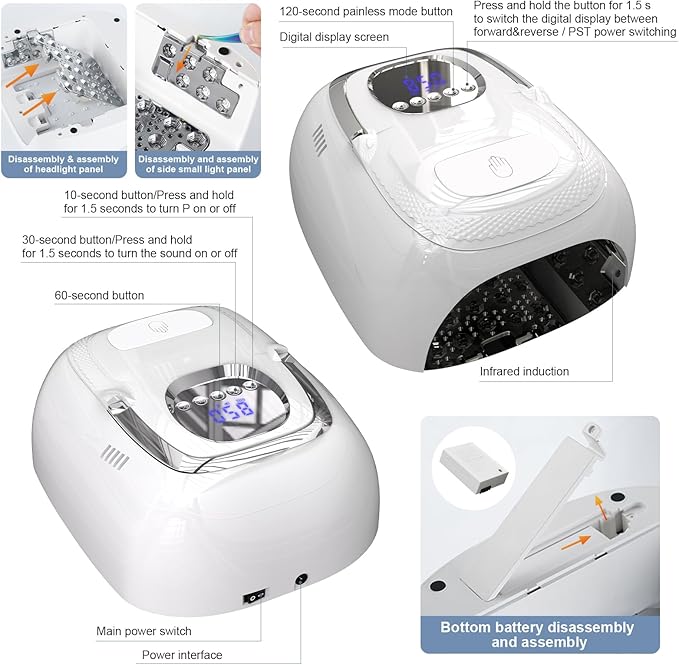 LIMEGIRL Cordless Nail Lamp, 72W Powerful UV LED Nail Dryer with Replaceable Lamp Beads & Battery, UV Light for Gel Polish, Rechargeable & Portable for Professional Nail Salon Use (White, One Battery)
