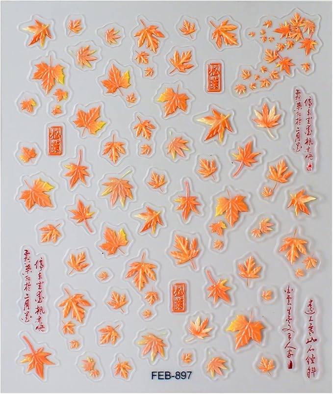 Fall Nail Stickers 5D Embossed Self-Adhesive Nail Decals Maple Leaf Nail Art Design Decals for - Thanksgiving Decoration DIY French Autumn DIY Manicure Supplies Accessories for Women