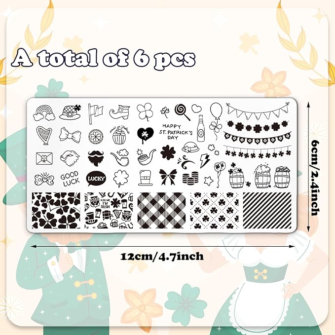 Whaline 6Pcs Valentine's Day St. Patrick's Day Easter Nail Plates Stamping Set Heart Shamrock Egg Stamp Templates Nail Art Plates for DIY Print Manicure Salon Design