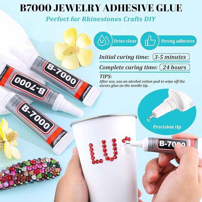 6100Pcs Resin Red Rhinestones for Bedazzling with 2Pcs 10ml B7000 Jewelry Glue, 1 Box Flatback Gems Crystals Diamonds for Makeup Crafting Nail Art