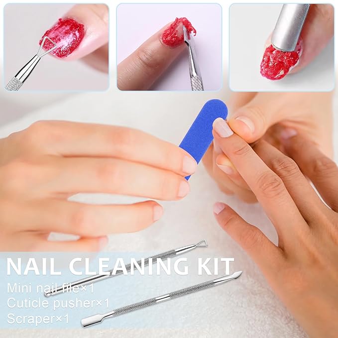Gel Nail Polish Remover Kit, 15ml Quick Gel Remover, Nail Latex Tape & 8ml Cuticle Oil with Vitamin E & Jojoba Oil, Fast & Easy Removal in 3-5 Mins, Includes Nail Tools (Remover&Latex&Oil)
