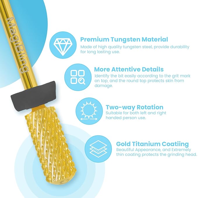 Small Barrel Nail Drill Bits Round Top, 3/32'' Safety Tungsten Carbide Bits, Two-way Rotation, Suitable for Manicure Pedicure Cuticle Gel Polishing, Technicians Bits, Grit: Extra Coarse.