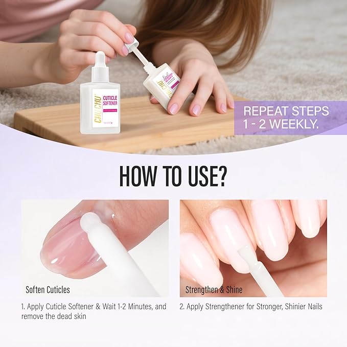 Nail Strengthener and Growth: Milky White Hardener and Repair & Cuticle Softener Set - Protein Ridge Filler Polish Quick Dry for Weak Peeling Brittle Nails - for Women Home Salon
