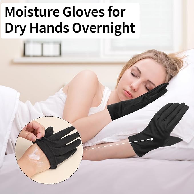 10 Pairs Extra Large Black Cotton Gloves for Dry Hands Sleeping, Men and Women Moisturizing, Black Work Gloves for Photography, Coin Handling, Jewelry, with Pack of 40 Touch Screen Stickers