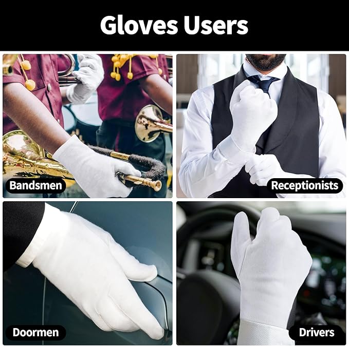 Extra Large Touch Screen Gloves, 5 Pairs White Cotton Gloves for Art Handling, Coin Handling, Jewelry, Photography, for Dry Hands Sleeping, with Pack of 20 Touch Screen Stickers
