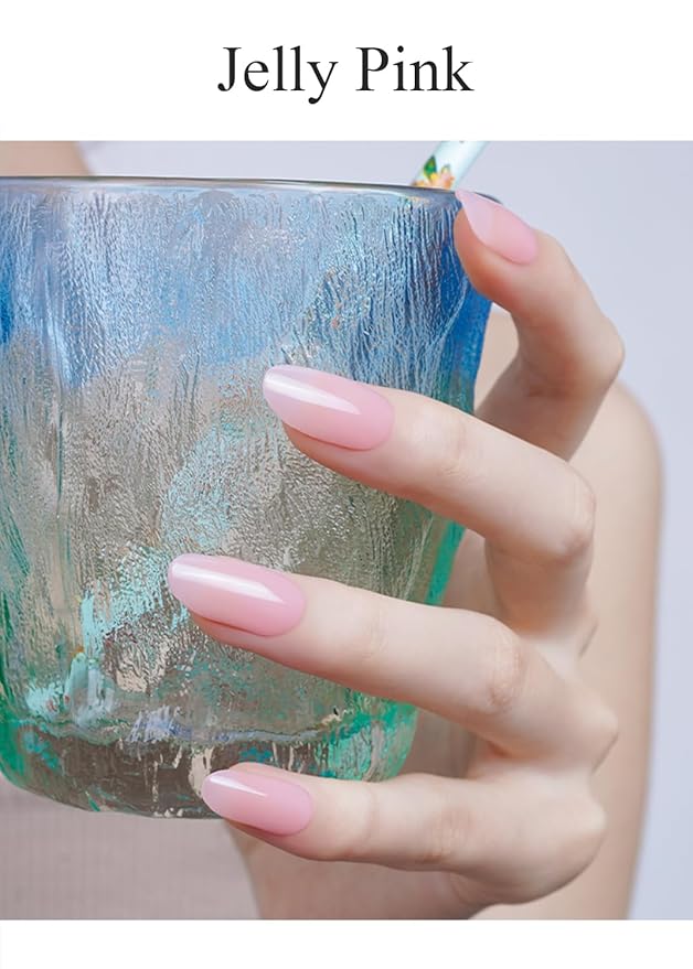 Semi Cured Gel Nail Strips (Jelly Pink), Clear, Sheer, 20 Pcs Gel Nail Wraps, Stickers, UV Light Required, Salon Quality, Long Lasting