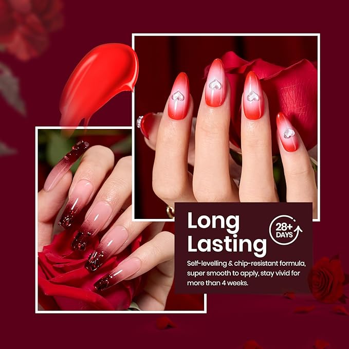 Beetles Red Gel Nail Polish Set Winter Gel Polish 6 Colors Burgundy Red Glitter Purple Soak Off UV LED Art Design Decoration DIY Nail Gifts for Women Poinsettia