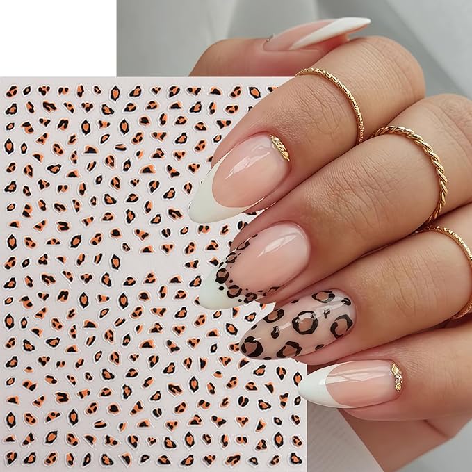 Leopard Print Nail Art Stickers Leopard Nail Stickers Self-Adhesive Cute Pink Brown White Design Fall Nails Decals Cheetah Print Pattern Cute Autumn Nails Supplies Fall Nail Decorations for Women DIY