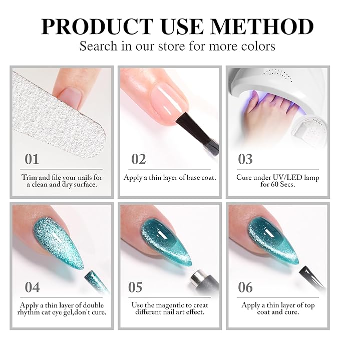 Double Rhythm 0.5 OZ Cat Eye Gel Polish with Magnet 15ML Holographic Glitter Shimmer Translucent Jelly Color Magnetic Nail Polish Salon DIY at Home (MC1047)