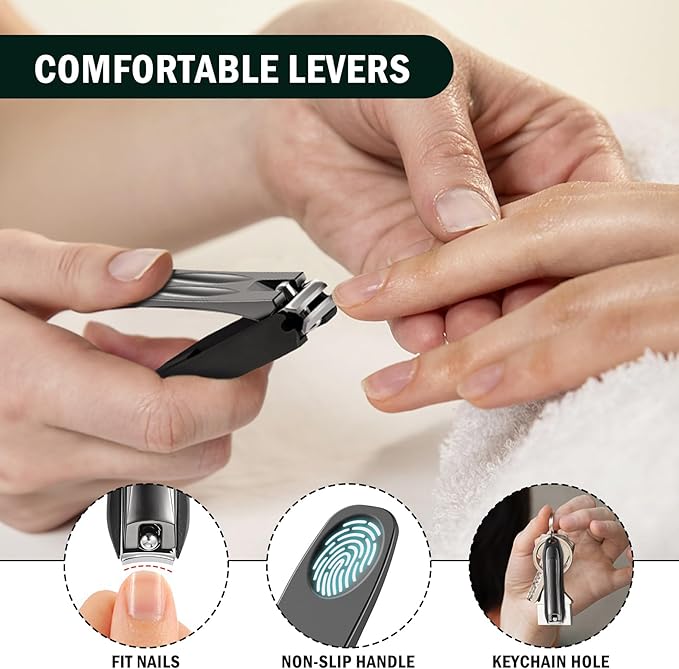 FVION Large Nail Clippers with Catcher - 2pcs Set | Anti-Splash Toenail Clipper and Finger Nail Clipper Adult for Effortless Nail Care | Self-Collecting Nail Cutters for Impeccable Nails