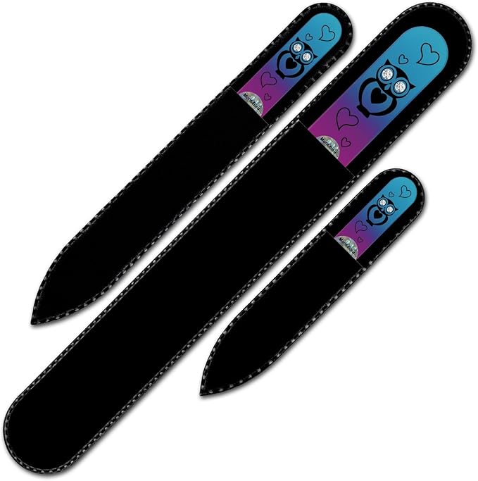 Mont Bleu Set of 3 Owls Crystal Nail Files Hand Decorated with Crystals - Handmade - Czech Tempered Glass
