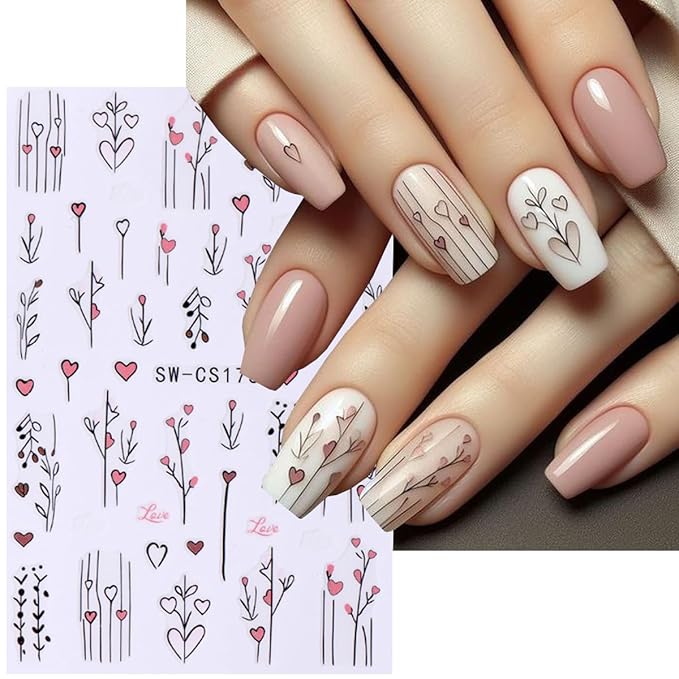 8Sheets Fall Leaves Nail Art Stickers, 3D Black Leaf Flowers Love Autumn Leaves Adhesive Nail Stickers Nail Supplies Flower Designs Slider Decal for Women Nail Decorations Thanksgiving Day Accessories